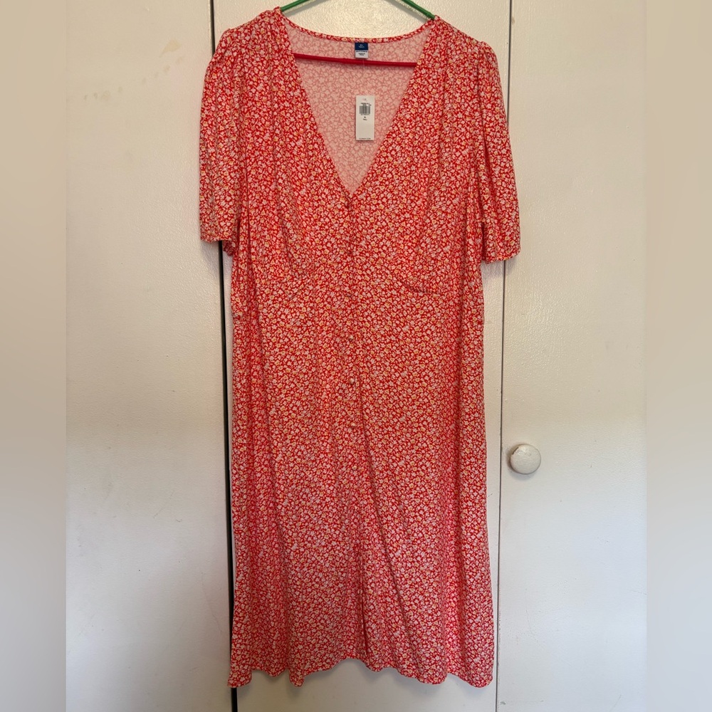 Old Navy Red Floral Midi Dress